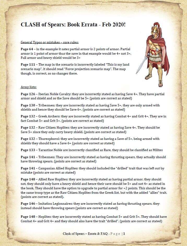 CLASH of Spears: Printed Book Errata